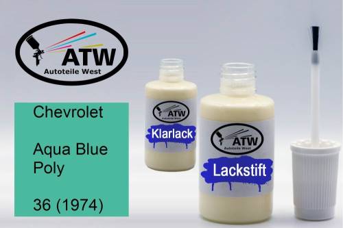 Chevrolet, Aqua Blue Poly, 36 (1974): 20ml Lackstift + 20ml Klarlack - Set, von ATW Autoteile West.